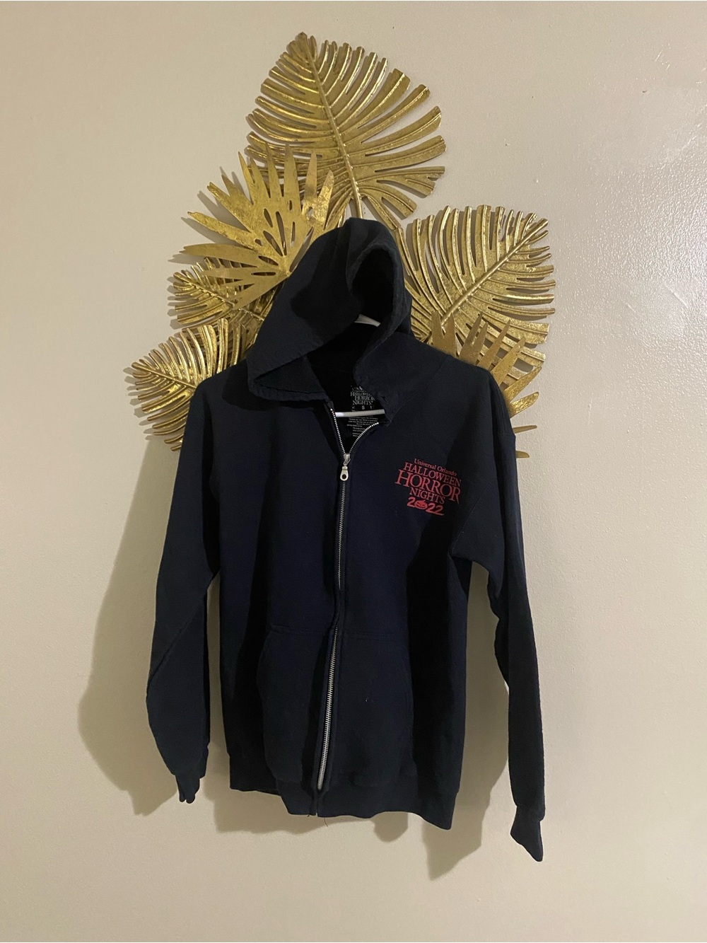 Men's Black Zip Hoodie Jacket with Red 'Halloween Horror 2022' Script